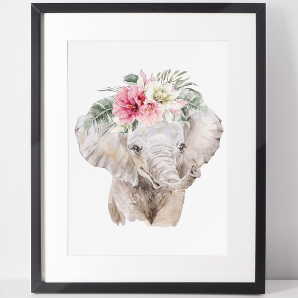 COPY - Watercolor Floral Elephant Wall Art Illustration Print Poster Card Unfra… - Picture 2 of 8